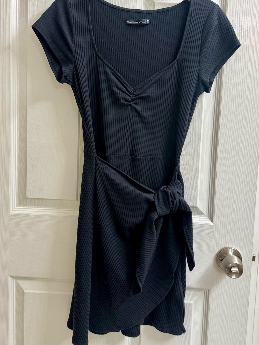 Abercrombie & Fitch Black Ribbed Tie-Sash Mini Dress